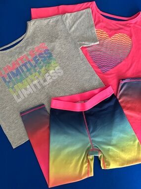 Gap Kids Girls 14 Gapfit Neon Ombre Leggings Strappy Boxy Tops Outfits Lot of 3